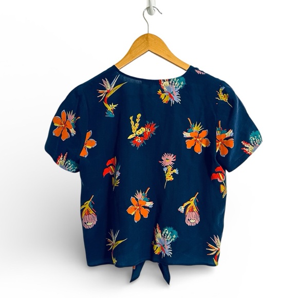 Madewell 100% Silk Tropical Floral Tie-Front Blouse Size Small - Picture 5 of 8